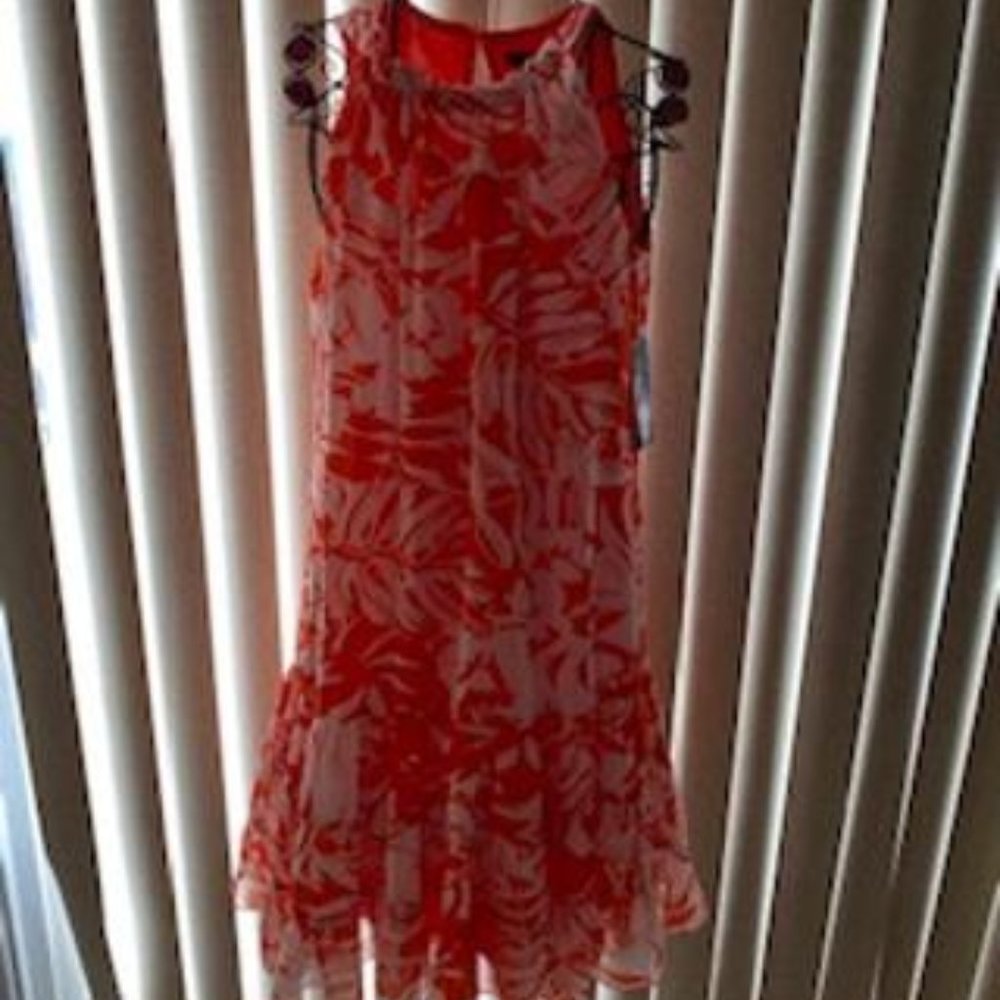JBS ORANGE/WHITE FLORAL DESIGN SLEEVELESS DRESS 8